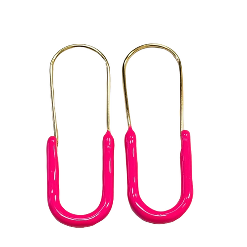 Caryn Lawn Paperclip Enamel Earring Hot Pink
