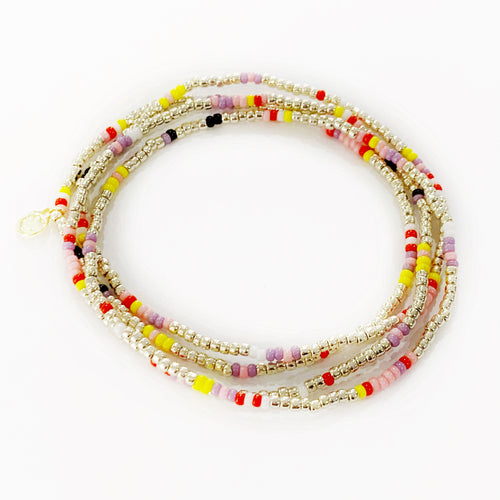Caryn Lawn Seed Bead Bracelet Set - Silver Multi