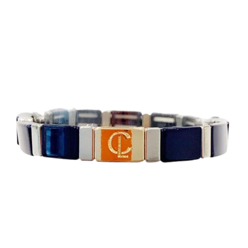 Caryn Lawn Tile Bracelet- Navy/Silver Rectangle