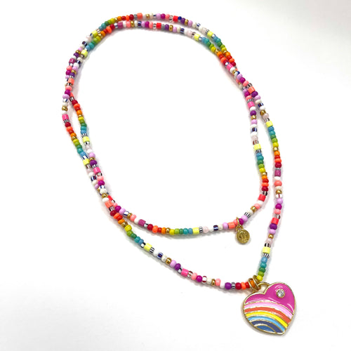 Caryn Lawn Enamel rainbow heart necklace Pink