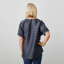 Load image into Gallery viewer, Caryn Lawn Betsy Top Blue Jacquard