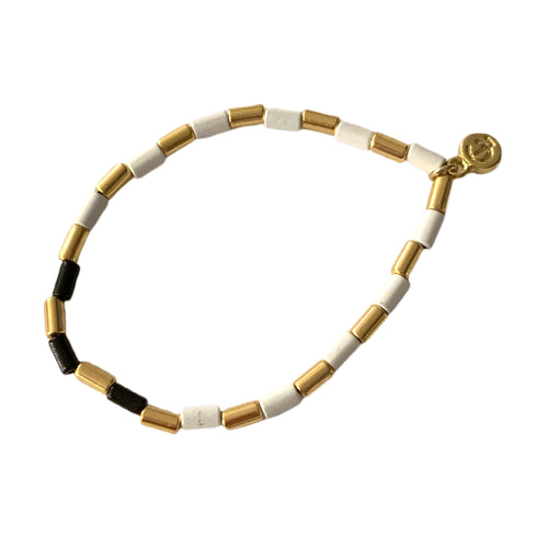 Caryn Lawn Seashore Tube Bracelet- White/Gold/Black