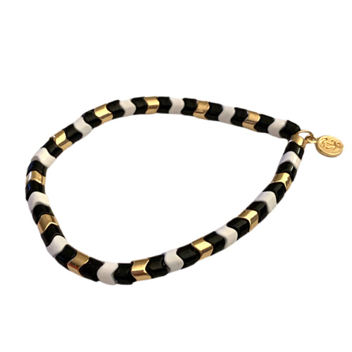 Caryn Lawn Zig Zag Tile Bracelet- Black/White/Gold