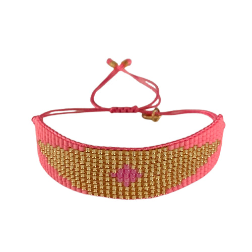 Caryn Lawn Woven Friendship Bracelet Evil Eye Pink & Gold