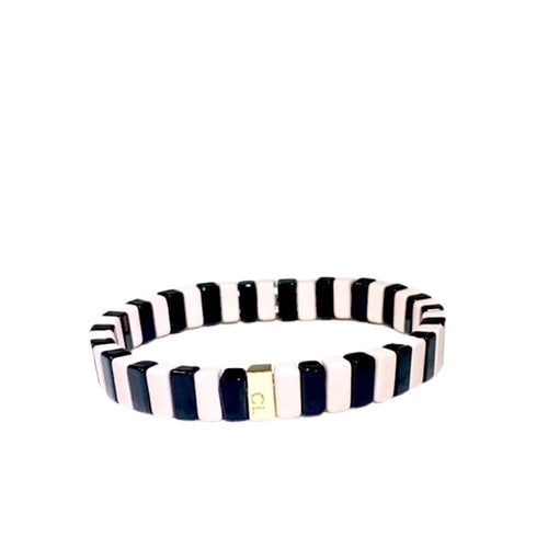Caryn Lawn Tile Bead Bracelet - Pale Pink/Black Rectangular