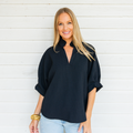 Caryn Lawn Caroline Top Black Waffle