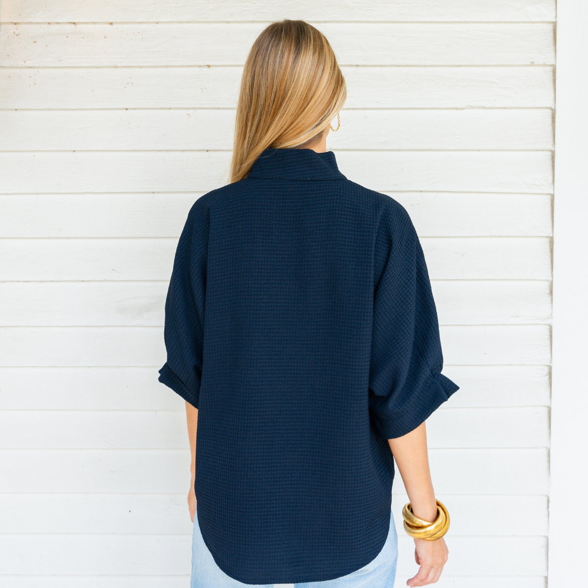 Caryn Lawn Caroline Top Navy Waffle