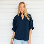 Caryn Lawn Caroline Top Navy Waffle