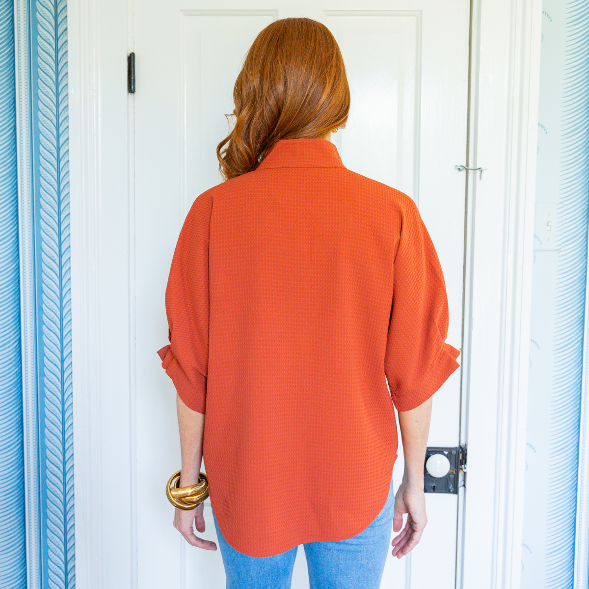 Caryn Lawn Caroline Top Burnt Orange Waffle