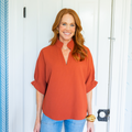 Caryn Lawn Caroline Top Burnt Orange Waffle