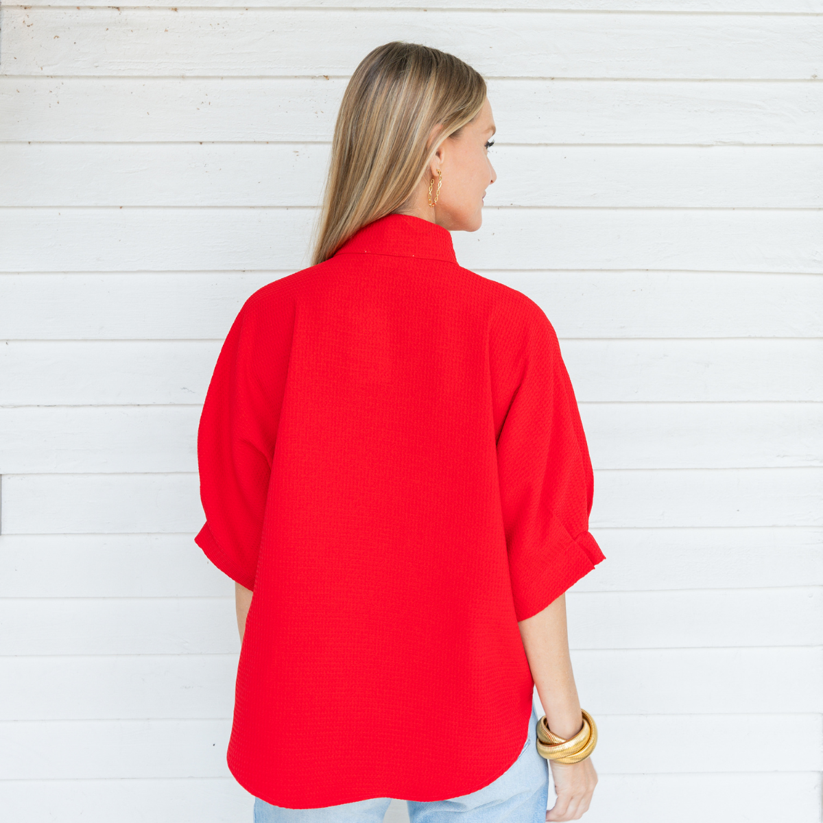 Caryn Lawn Caroline Top Red Waffle