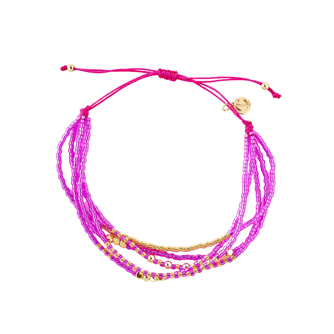 Caryn Lawn 5 Strand Seed Bead Bracelet Magenta