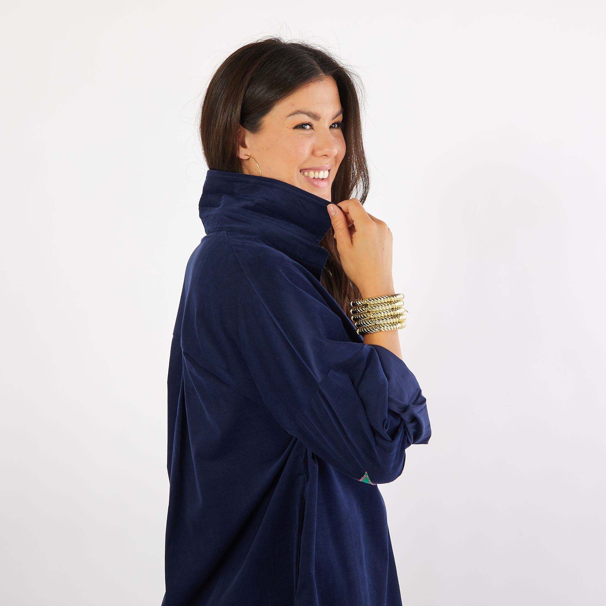 Caryn Lawn Preppy Dress Corduroy Navy