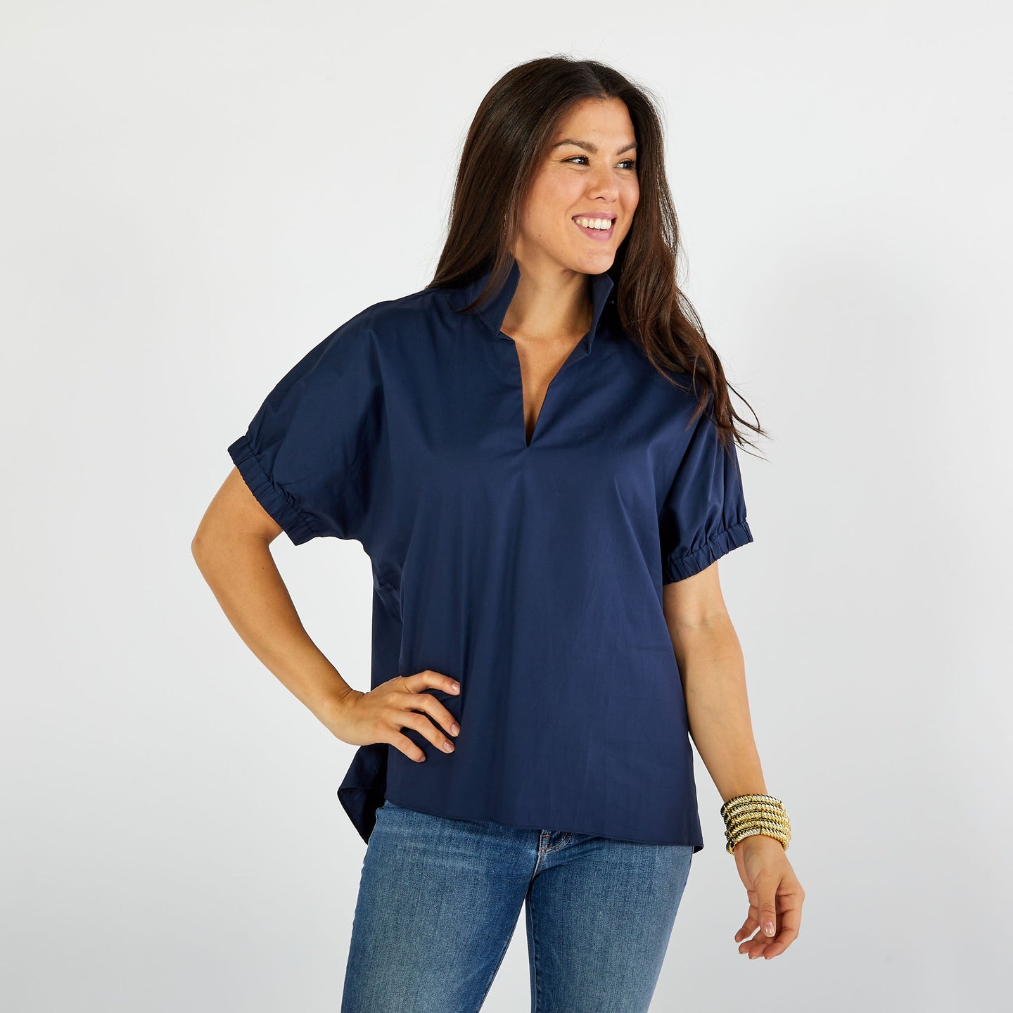 Caryn Lawn Betsy Collar Top Navy