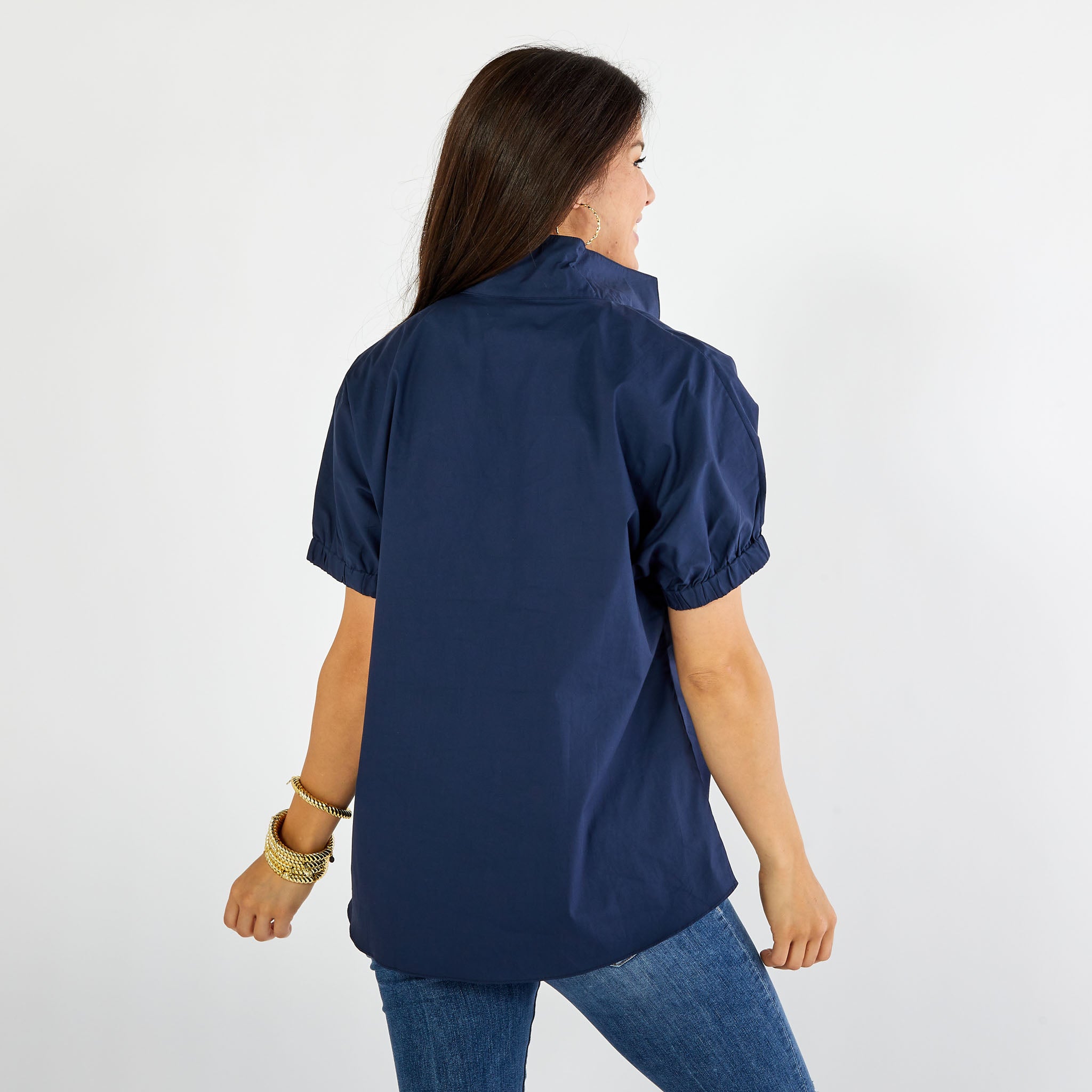 Caryn Lawn Betsy Collar Top Navy