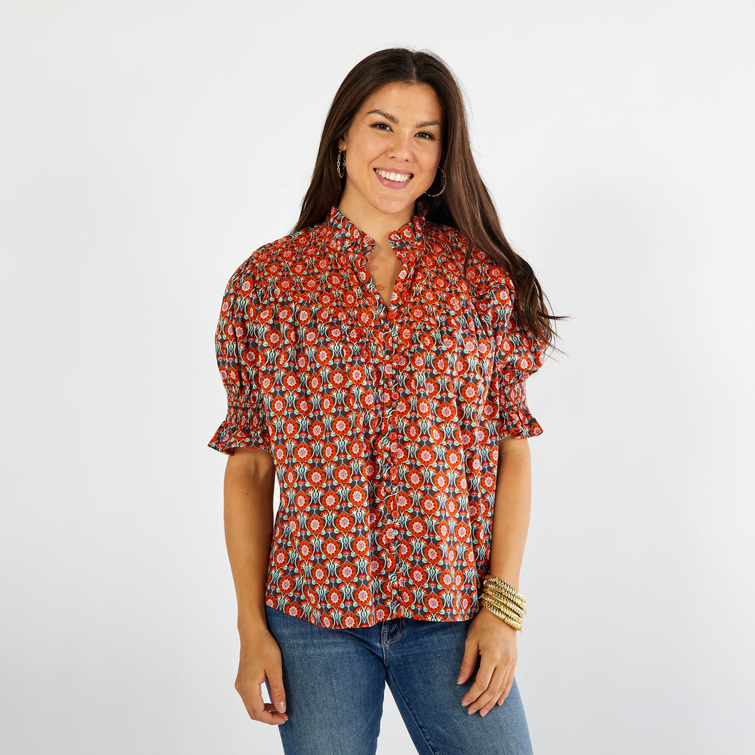 Caryn Lawn Lyle Top Orange Print