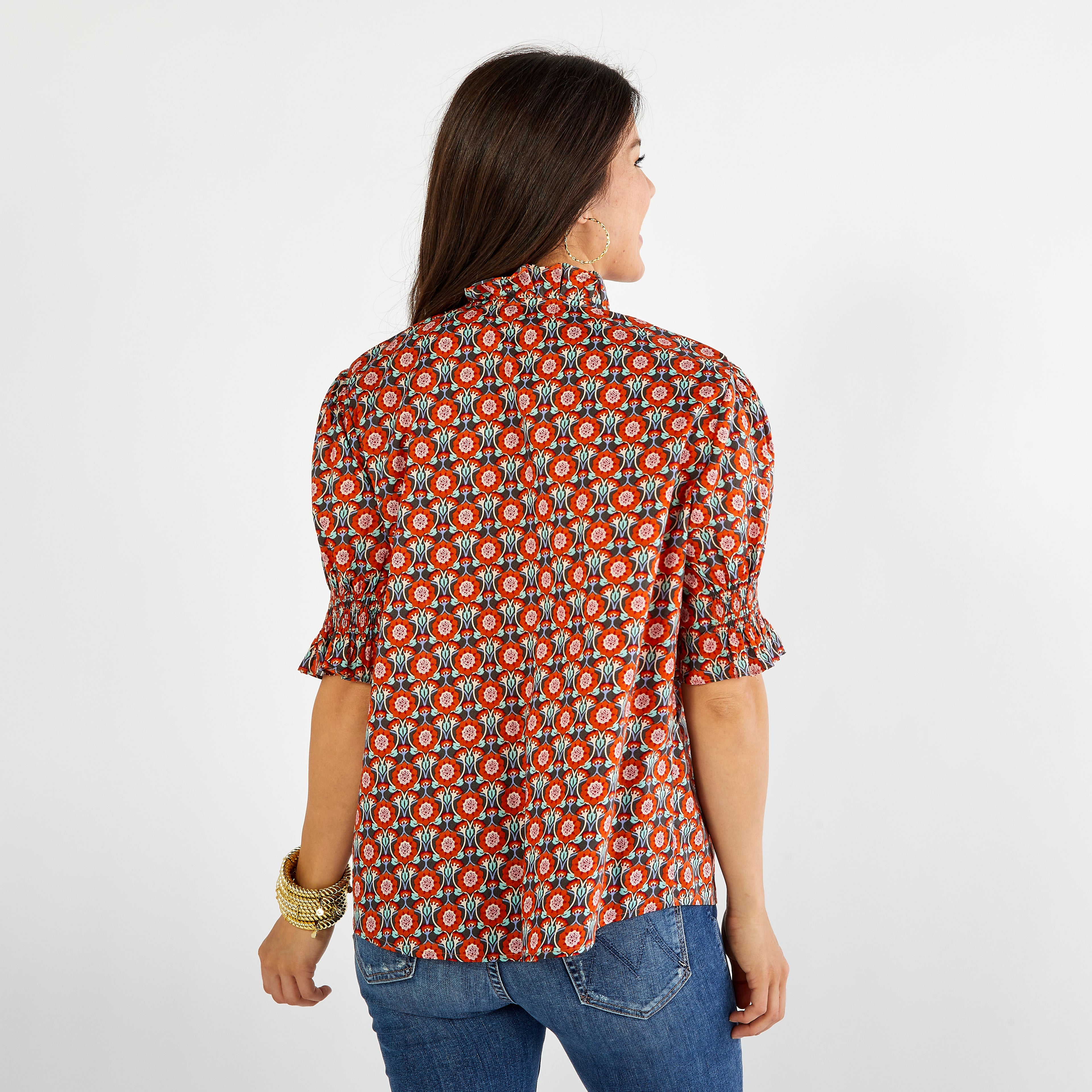 Caryn Lawn Lyle Top Orange Print