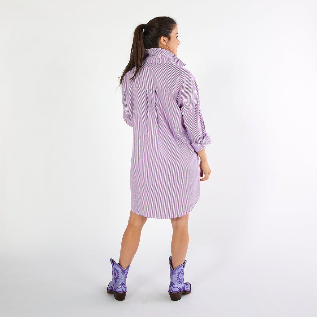 Caryn Lawn Preppy Game Day Stripe Dress Purple