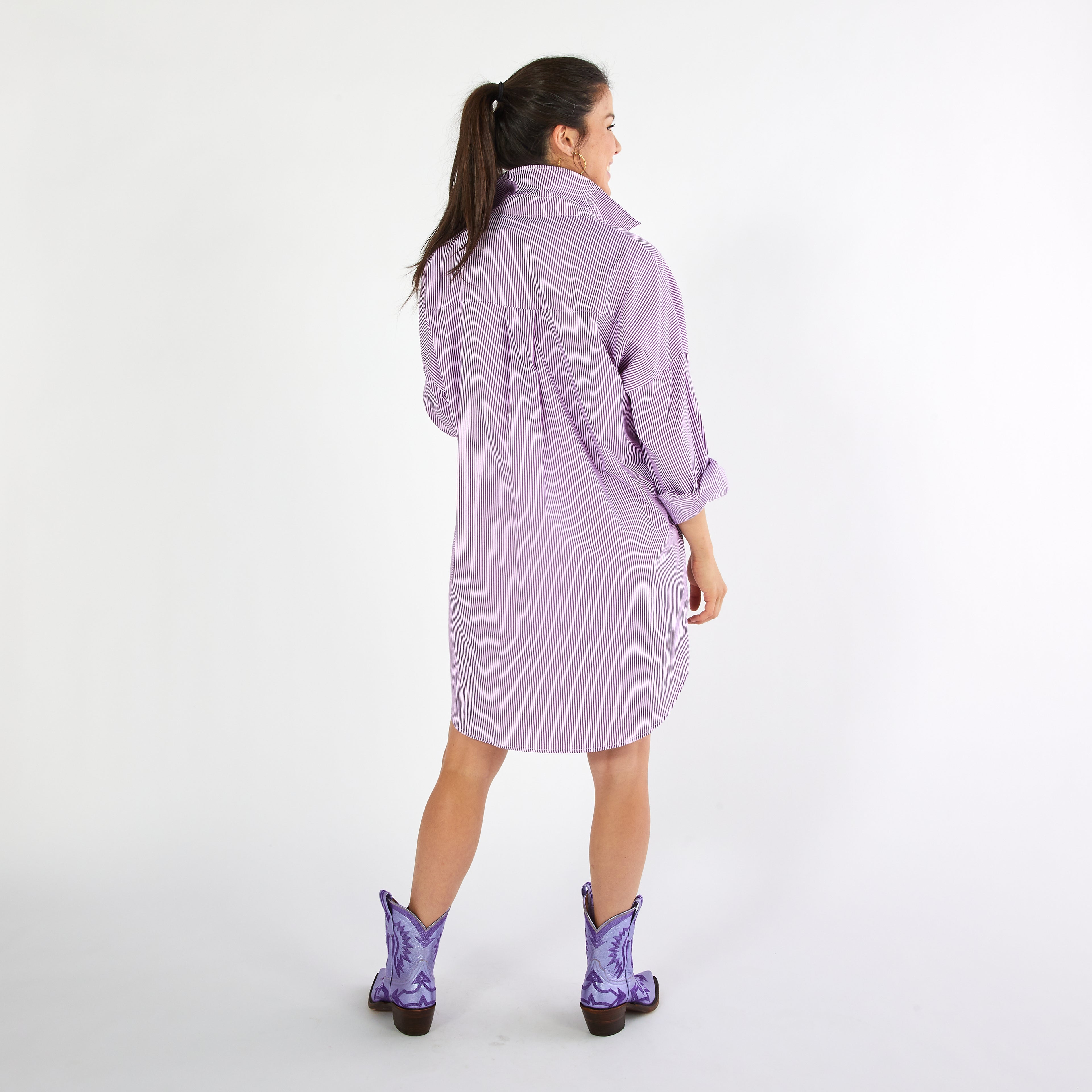 Caryn Lawn Preppy Game Day Stripe Dress Purple
