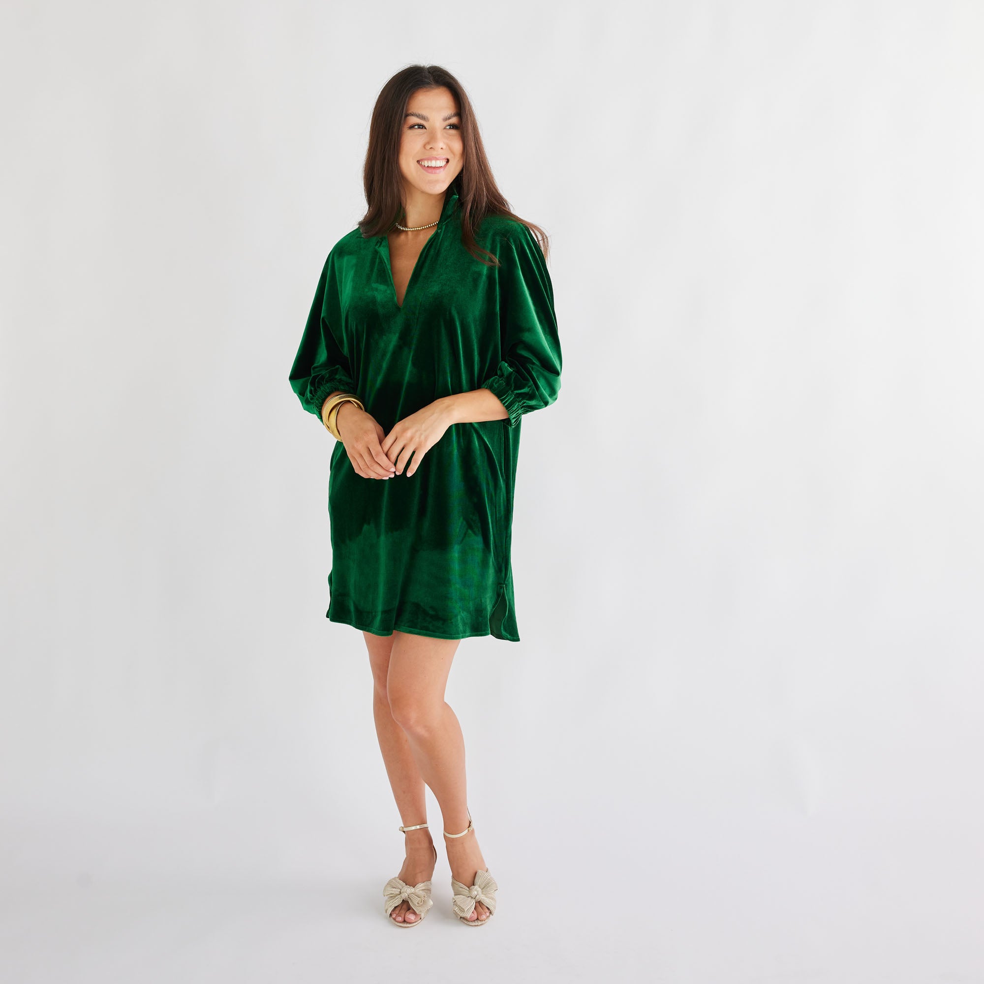 Caryn Lawn Betsy Collar Velvet Dress Forest