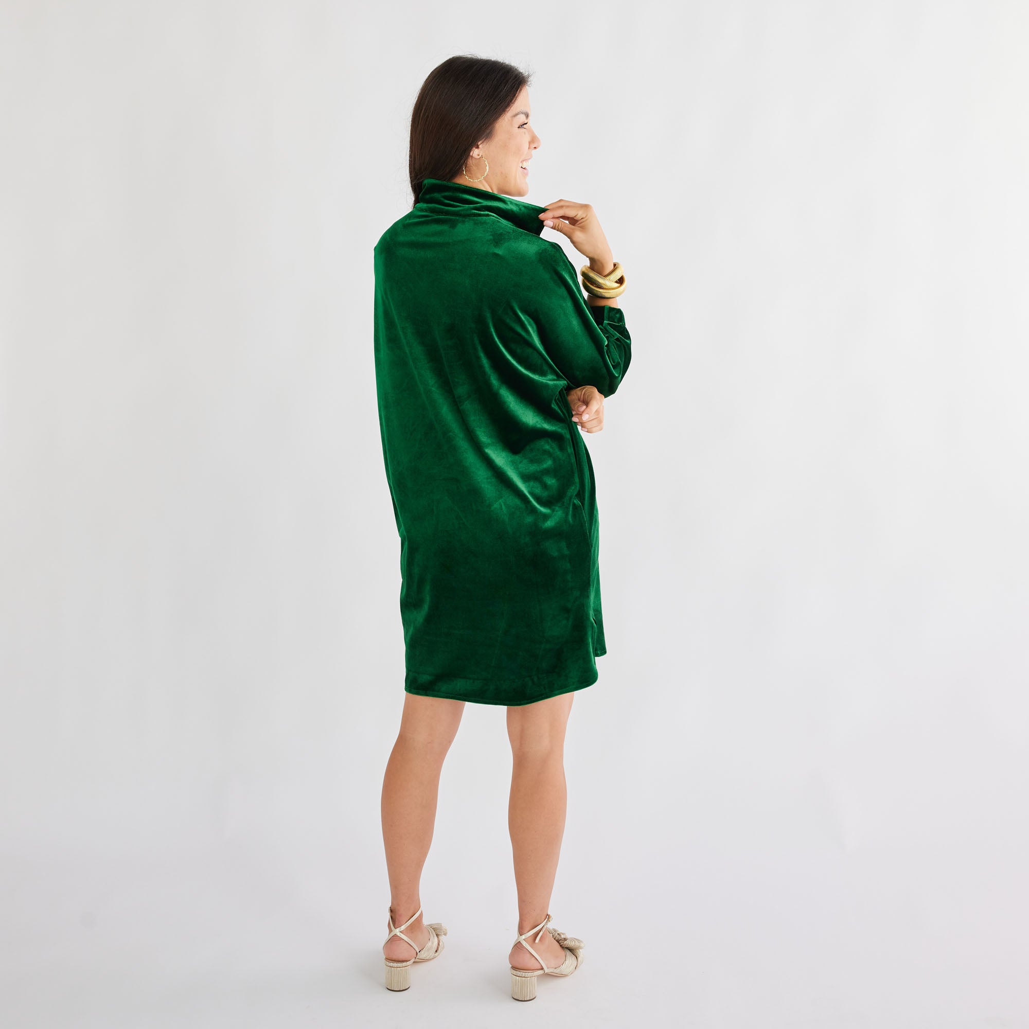Caryn Lawn Betsy Collar Velvet Dress Forest