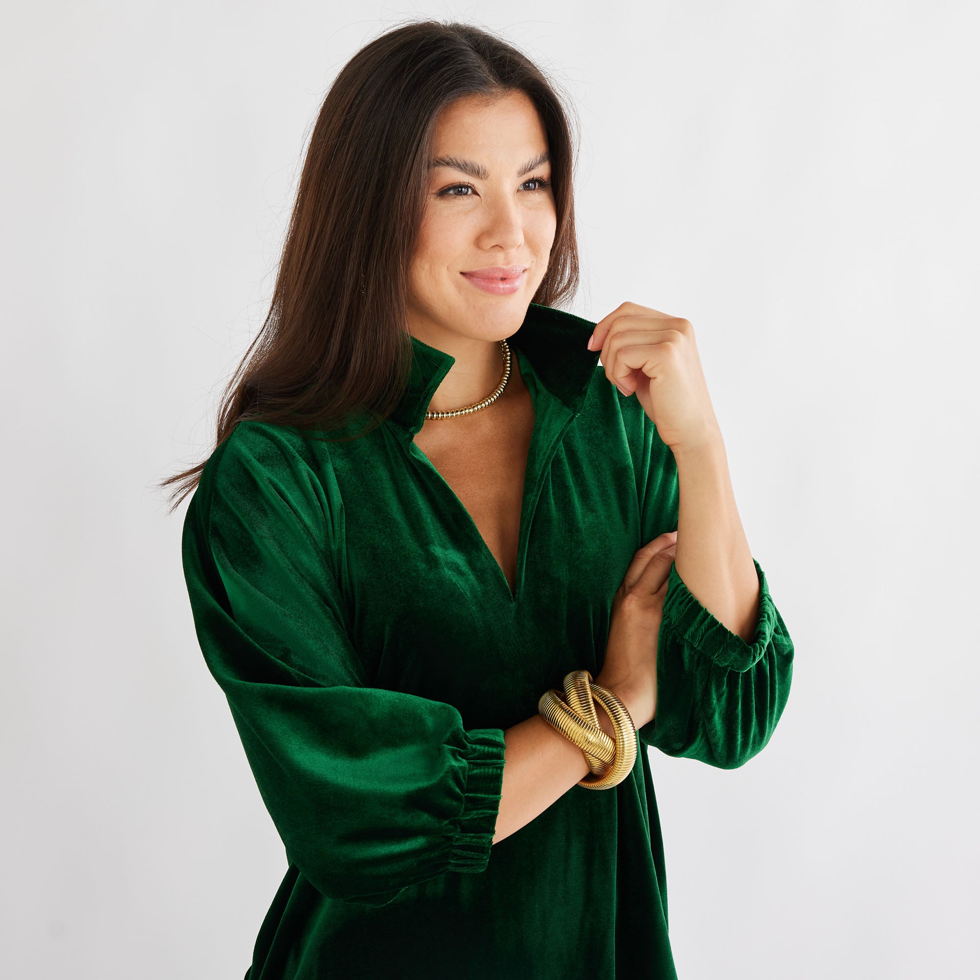 Caryn Lawn Betsy Collar Velvet Dress Forest