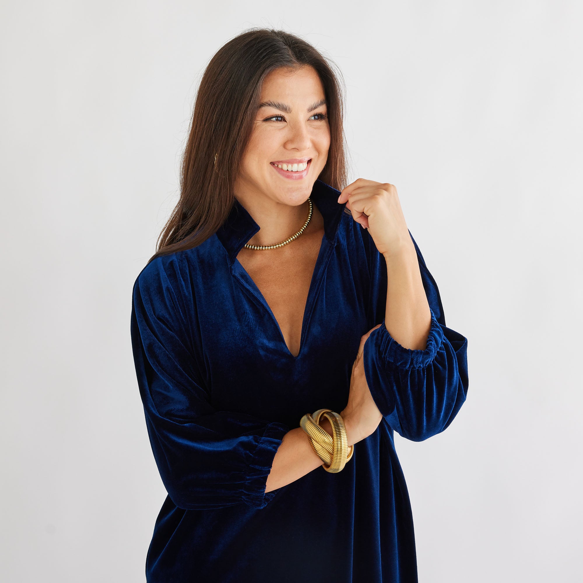 Caryn Lawn Betsy Collar Velvet Dress Navy