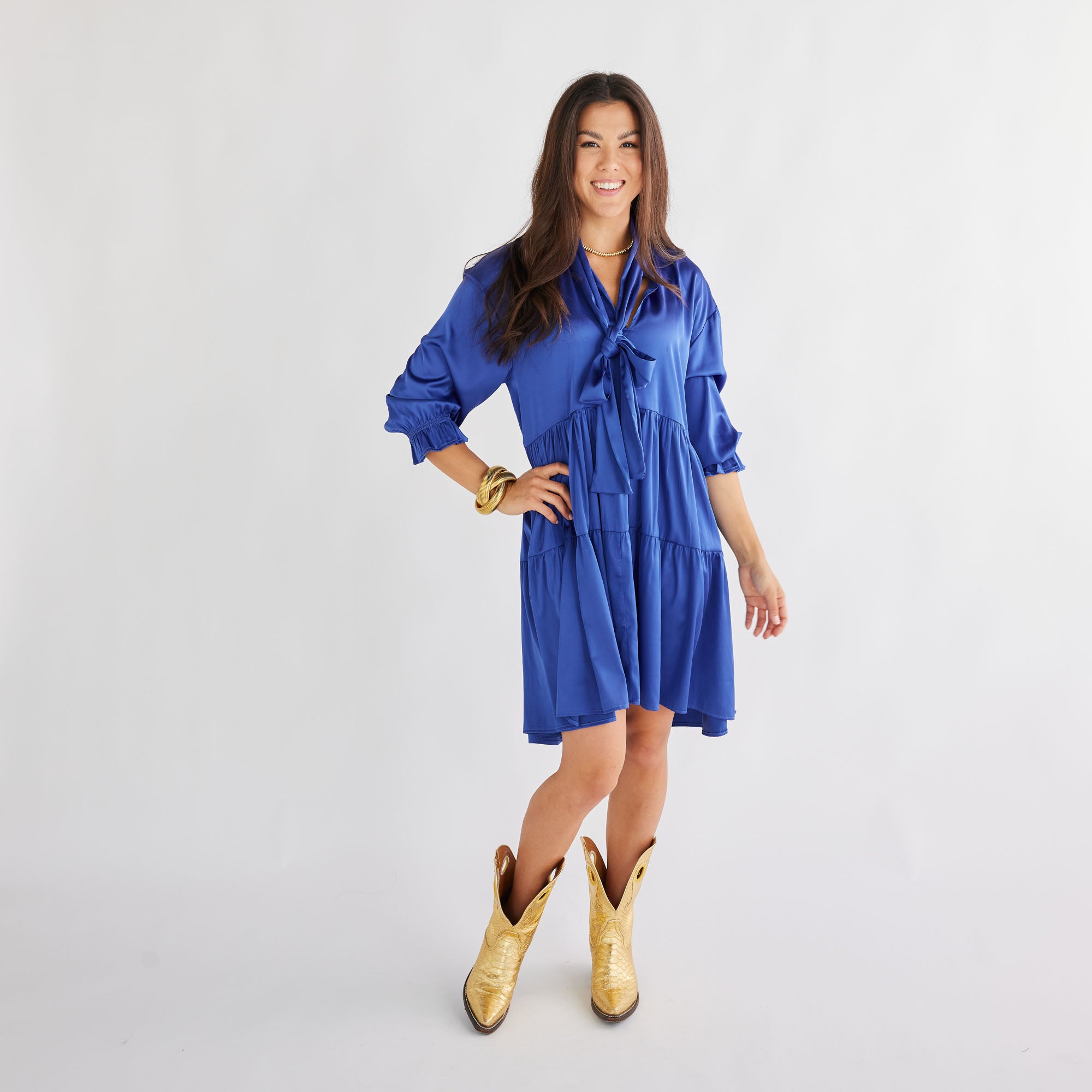 Caryn Lawn Maren Bow Silky Dress Royal