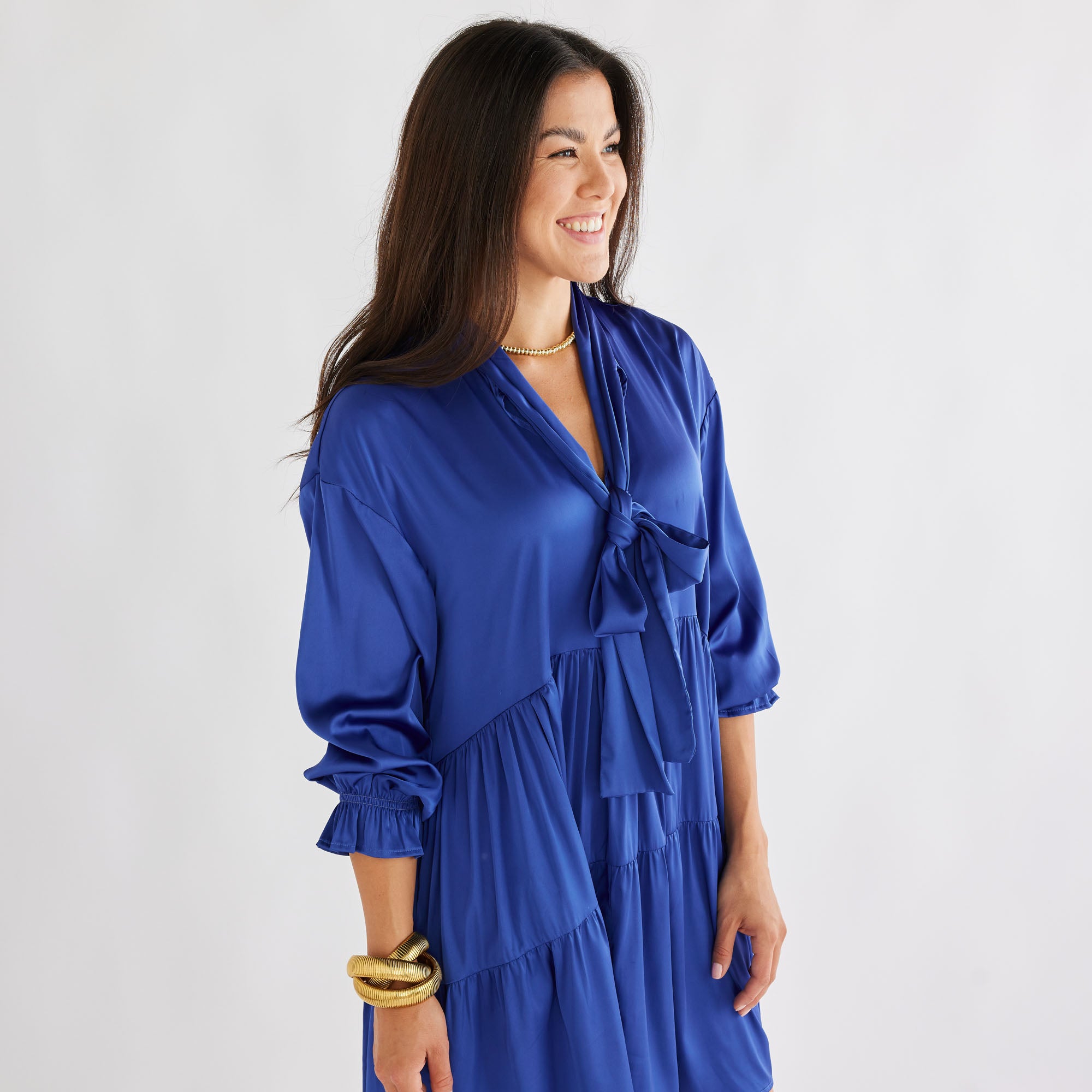 Caryn Lawn Maren Bow Silky Dress Royal