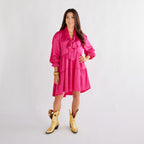 Caryn Lawn Maren Bow Silky Dress Fuchsia