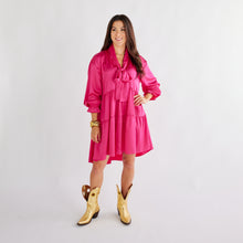 Load image into Gallery viewer, Caryn Lawn Maren Bow Silky Dress Fuchsia