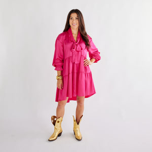 Caryn Lawn Maren Bow Silky Dress Fuchsia