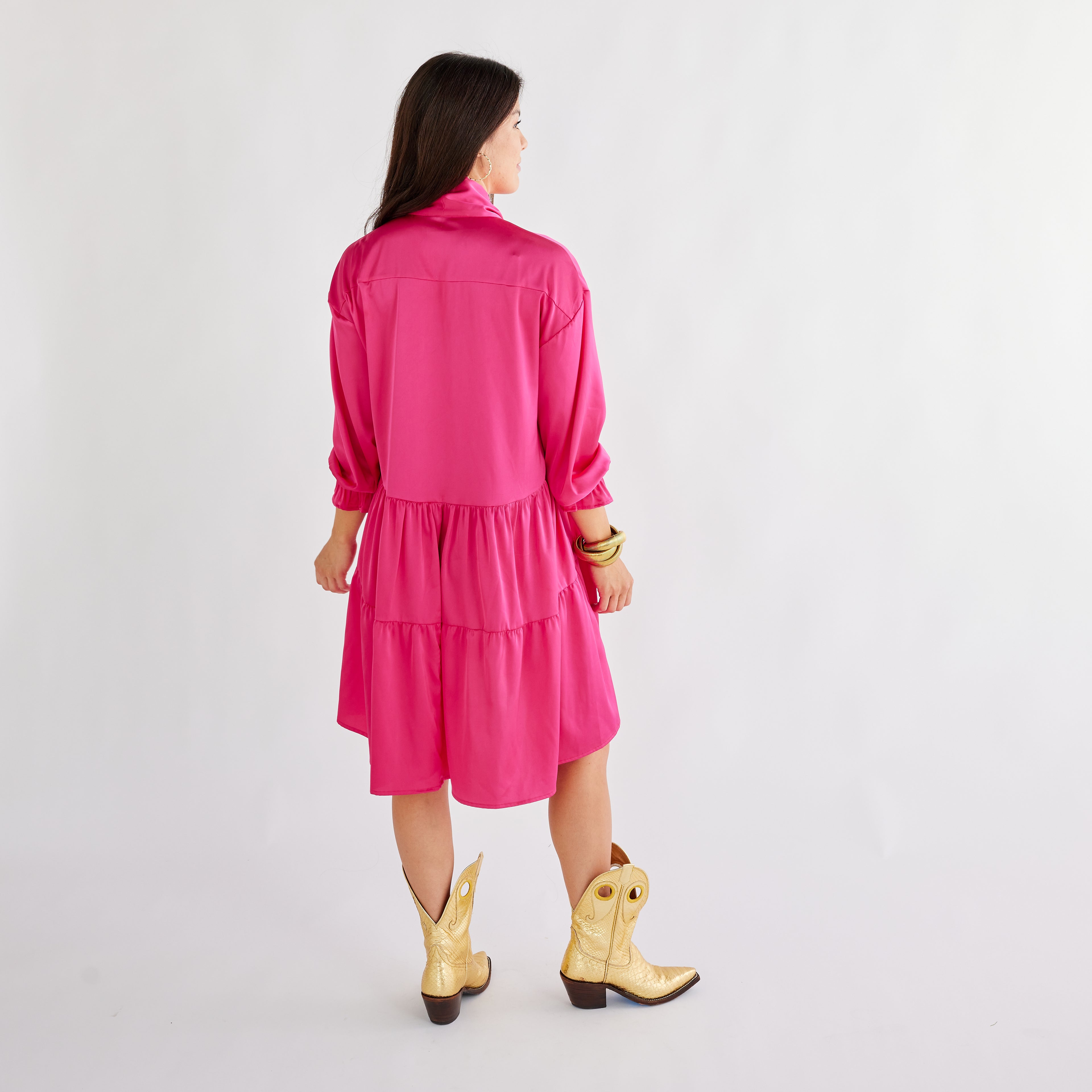 Caryn Lawn Maren Bow Silky Dress Fuchsia