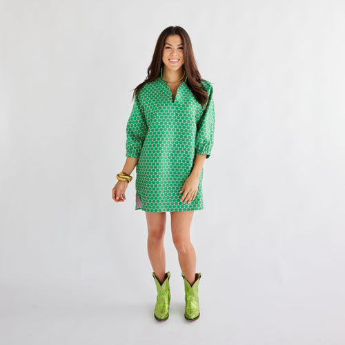 Caryn Lawn Betsy Collar Jacquard Polkadot Dress Kelly