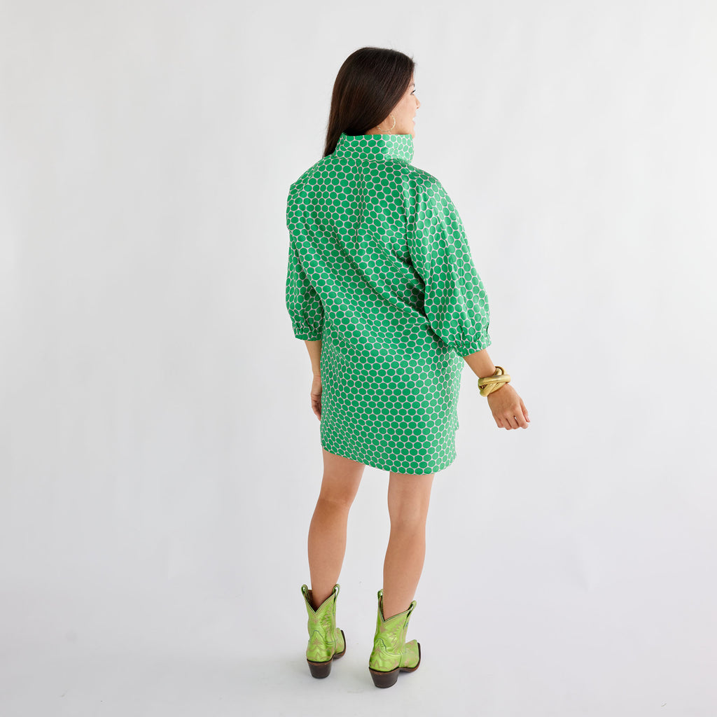 Caryn Lawn Betsy Collar Jacquard Polkadot Dress Kelly