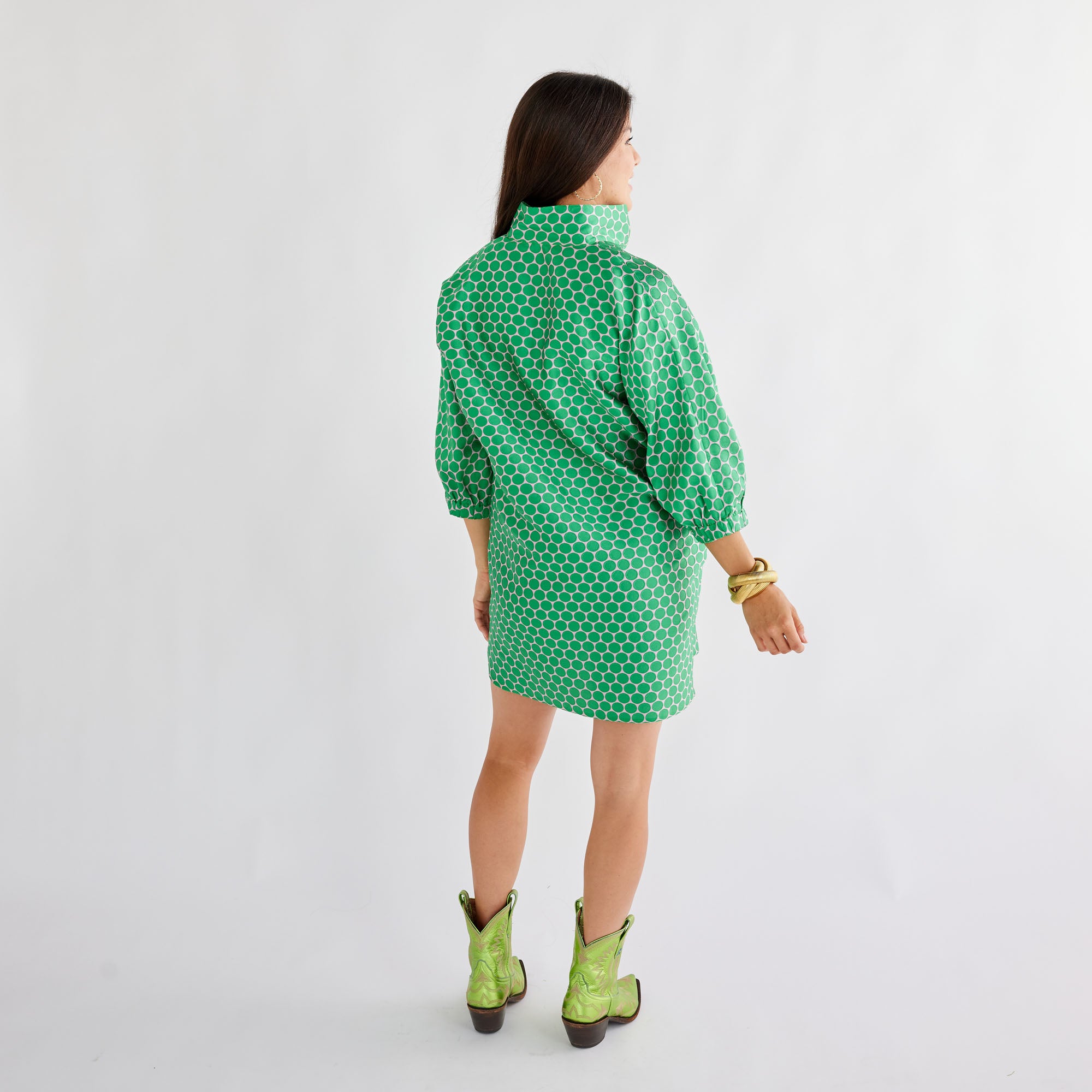 Caryn Lawn Betsy Collar Jacquard Polkadot Dress Kelly