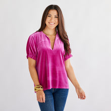 Load image into Gallery viewer, Caryn Lawn Betsy Velvet Top Fuchsia