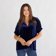 Load image into Gallery viewer, Caryn Lawn Betsy Velvet Top Navy