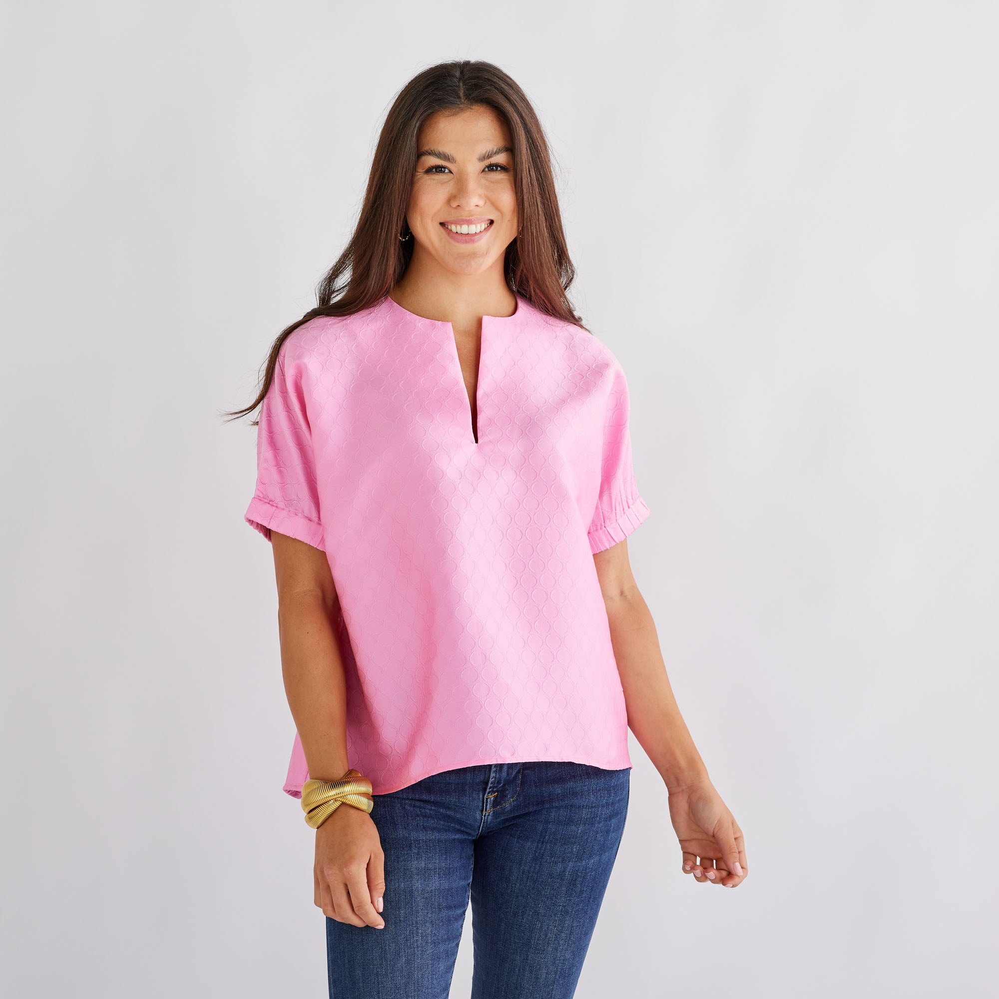 Caryn Lawn Betsy Jacquard Polkadot Top Pink
