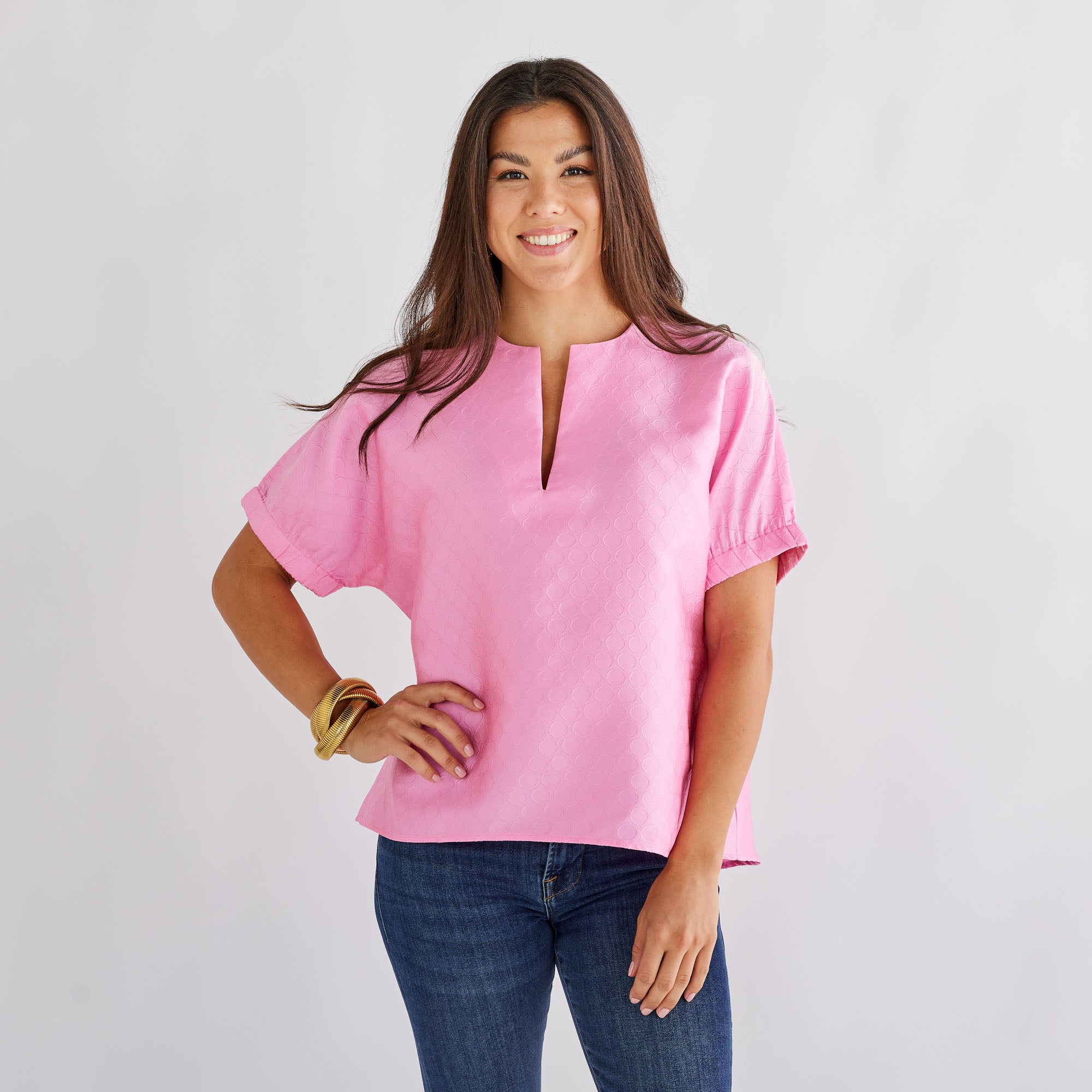 Caryn Lawn Betsy Jacquard Polkadot Top Pink