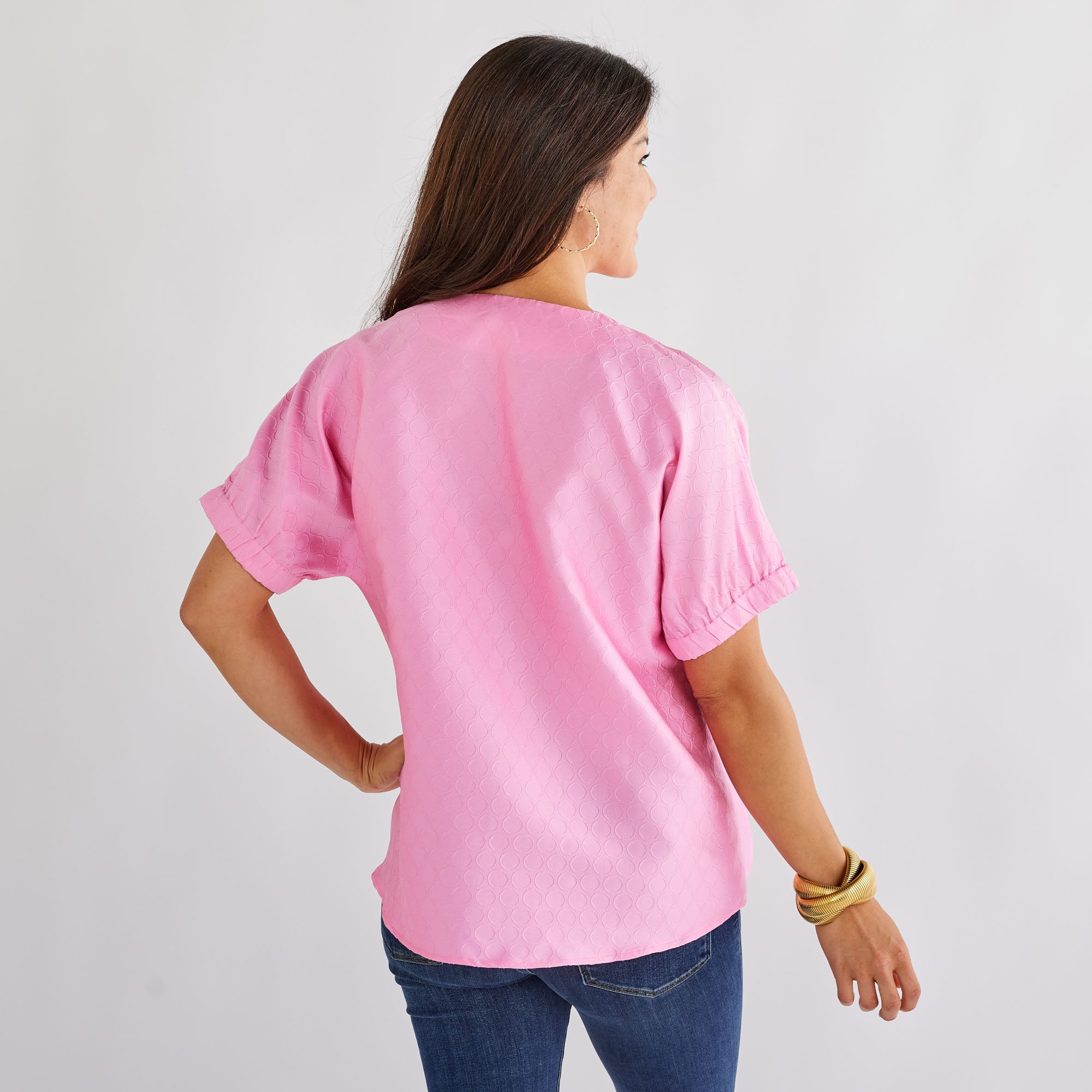 Caryn Lawn Betsy Jacquard Polkadot Top Pink