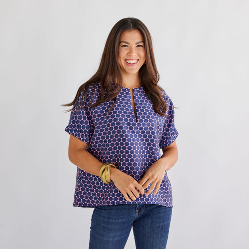 Caryn Lawn Betsy Jacquard Polkadot Top Navy