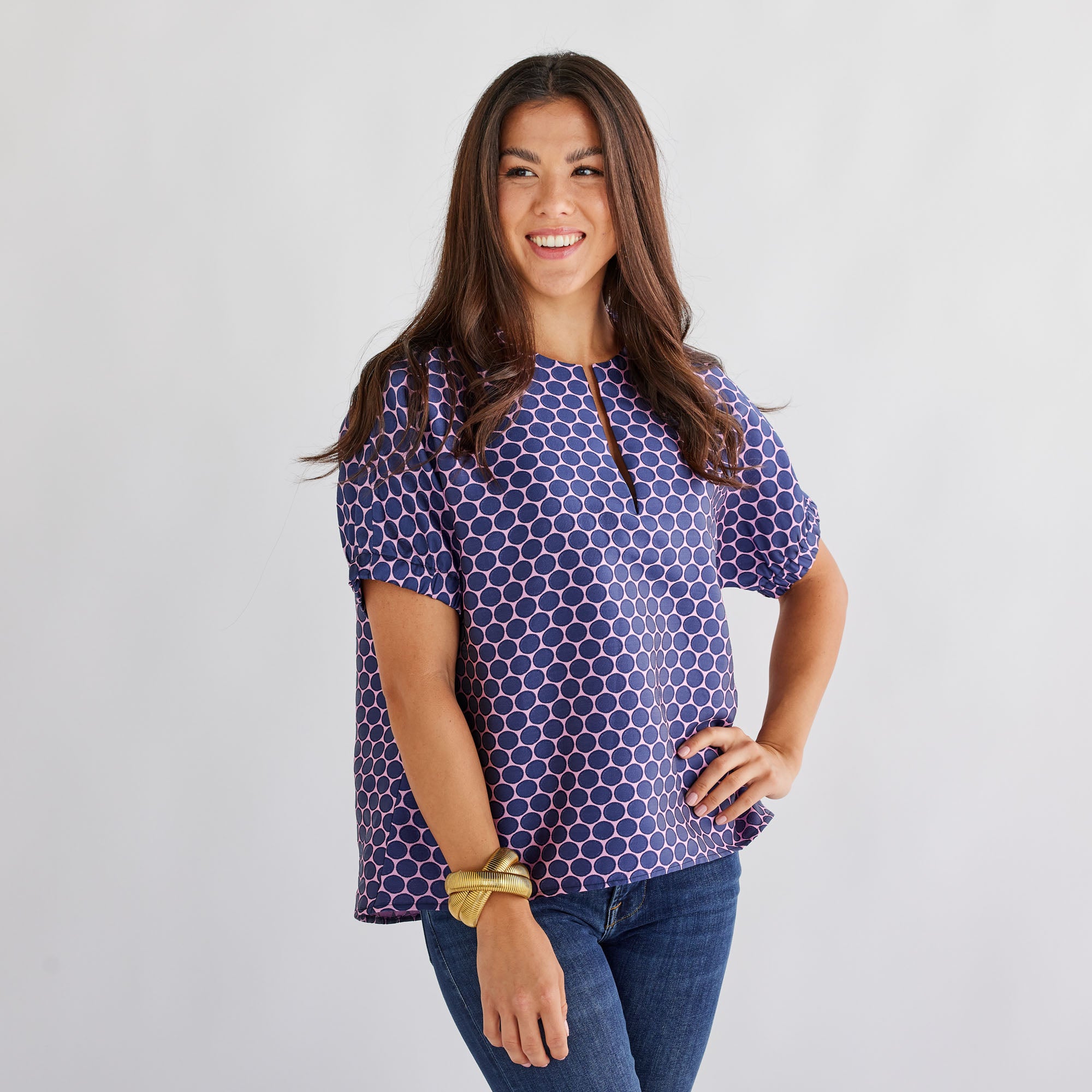 Caryn Lawn Betsy Jacquard Polkadot Top Navy