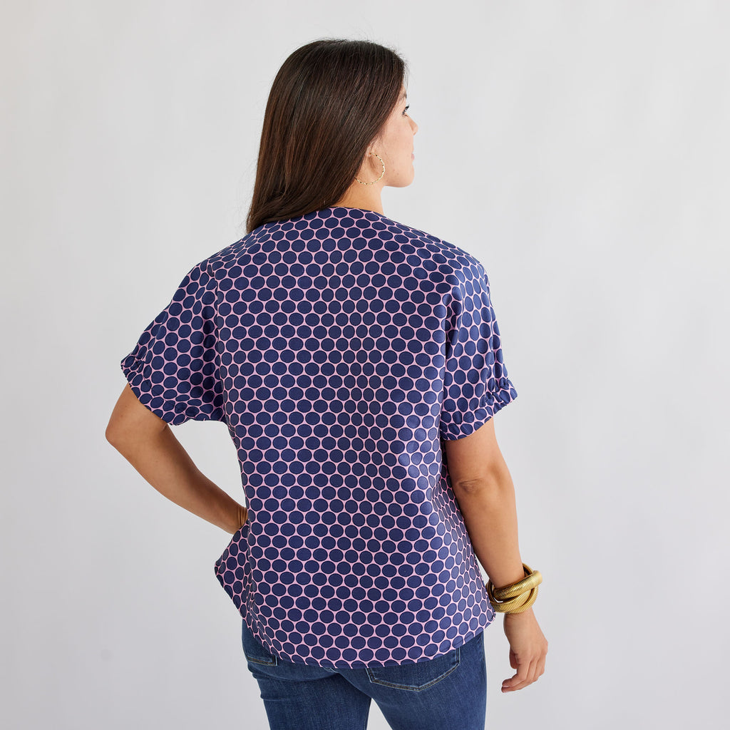 Caryn Lawn Betsy Jacquard Polkadot Top Navy