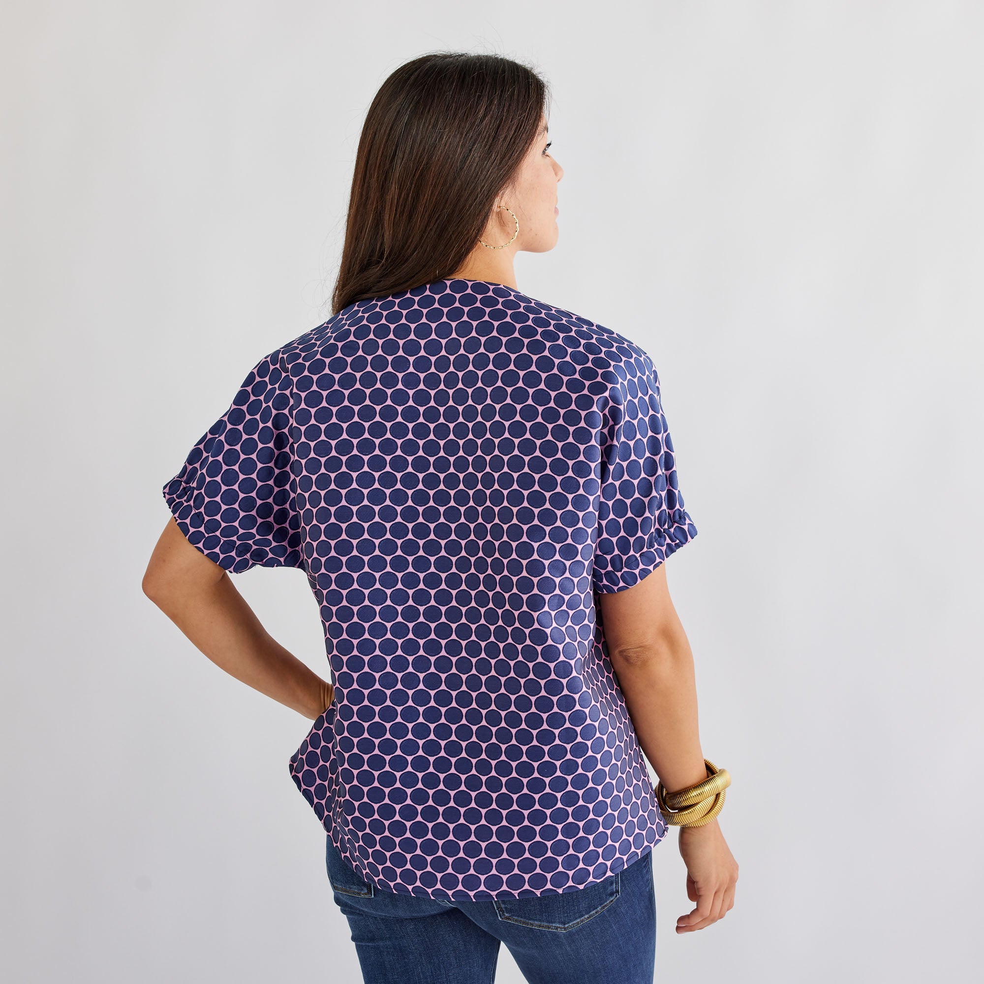Caryn Lawn Betsy Jacquard Polkadot Top Navy