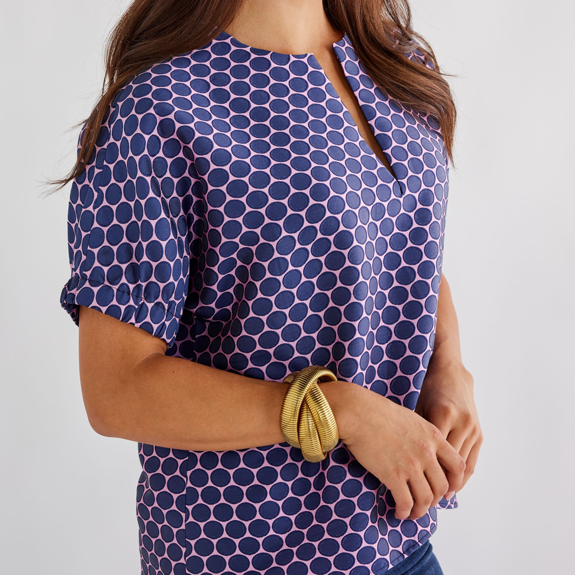 Caryn Lawn Betsy Jacquard Polkadot Top Navy