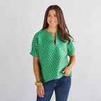 Caryn Lawn Betsy Jacquard Polkadot Top Kelly