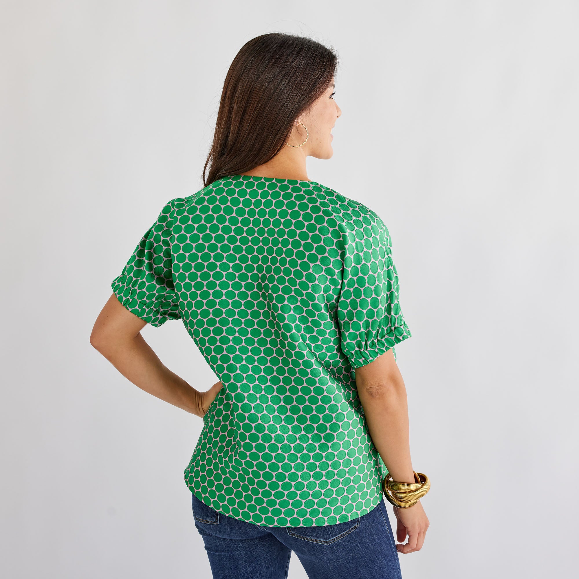 Caryn Lawn Betsy Jacquard Polkadot Top Kelly