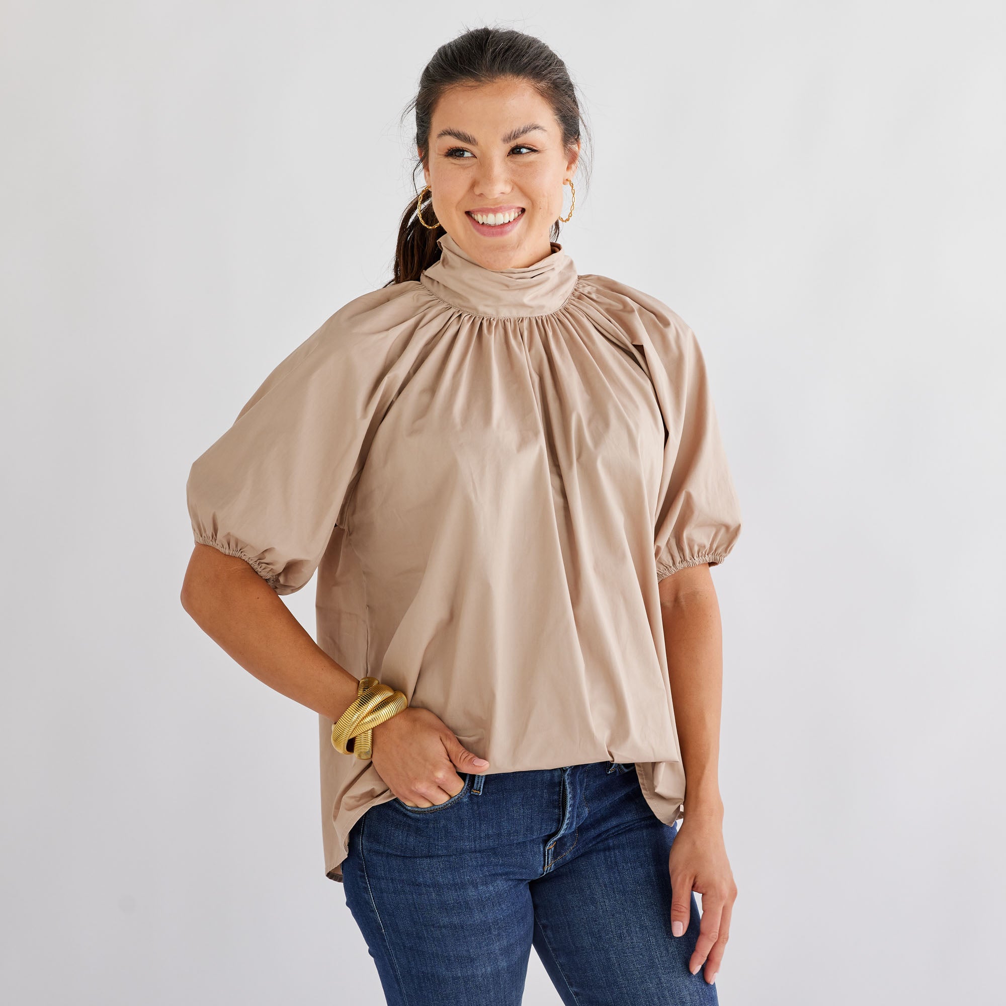 Caryn Lawn Ryan Bow Top Khaki