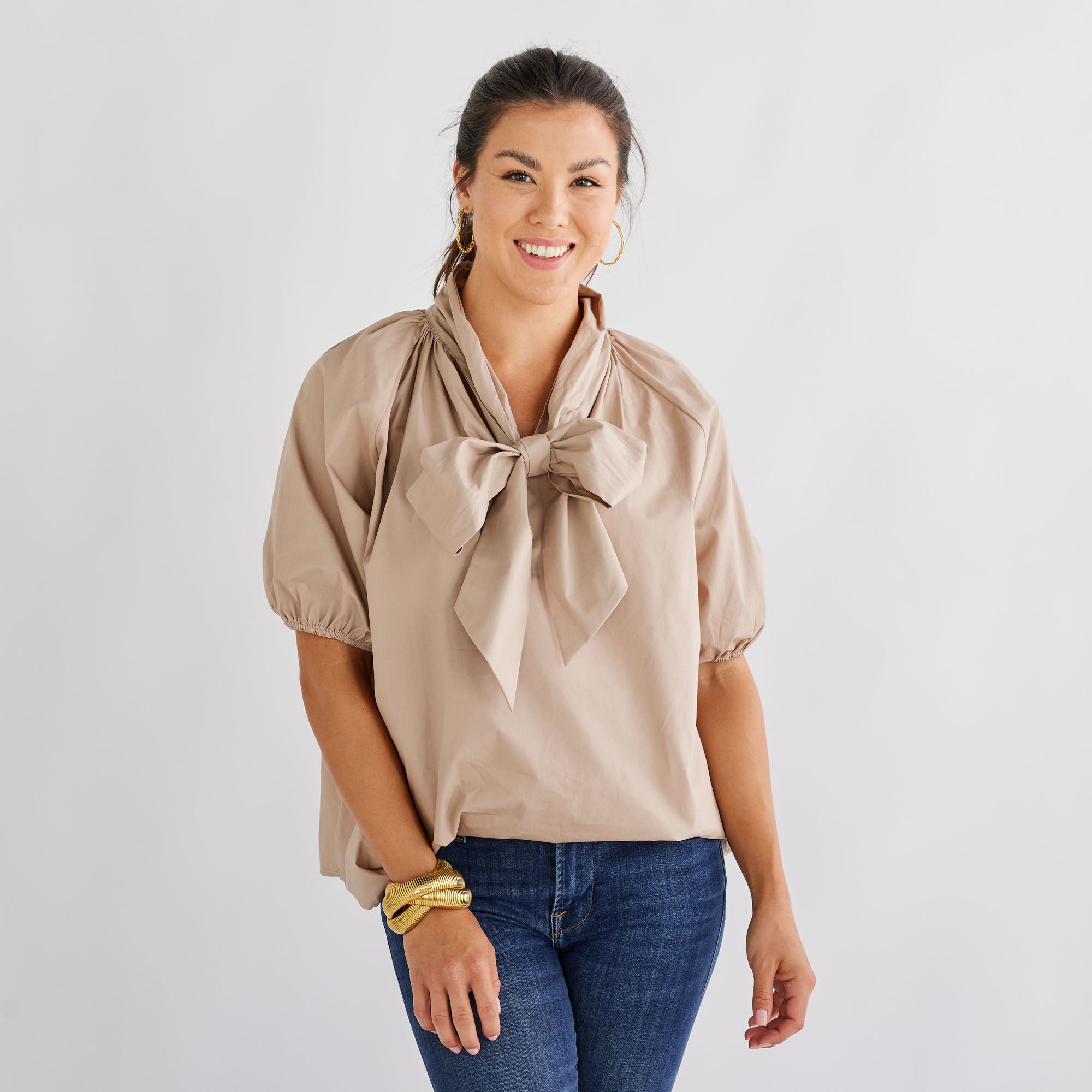 Caryn Lawn Ryan Bow Top Khaki